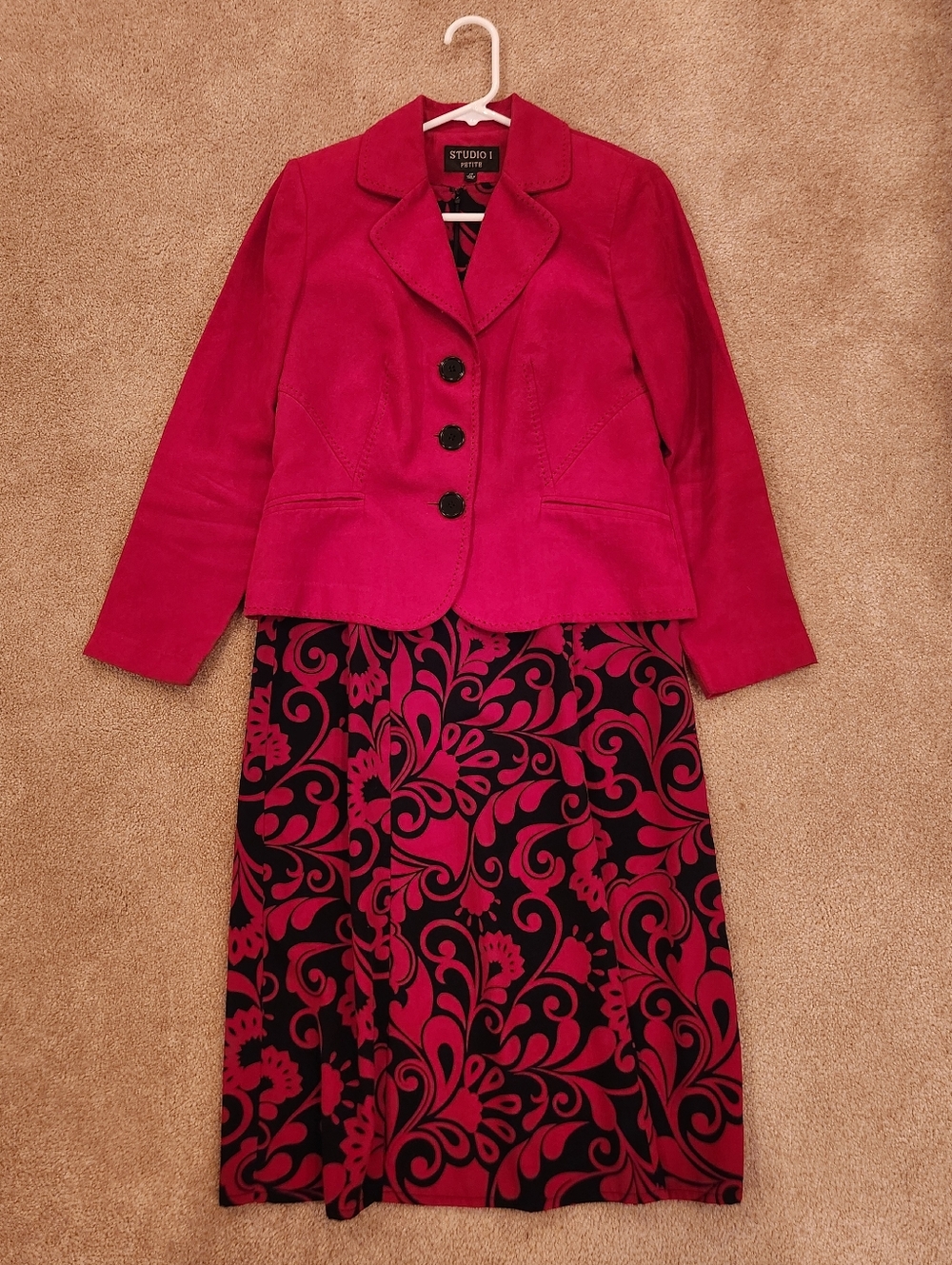 Studio I Petite Red & Black Two-Piece Blazer & Dress Set, Size: 4P